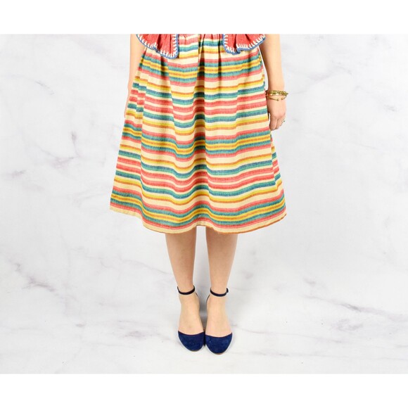 1940s Rainbow Dress Size Small 40s Striped Peplum Dress Crochet Details Wool - Picture 3 of 10